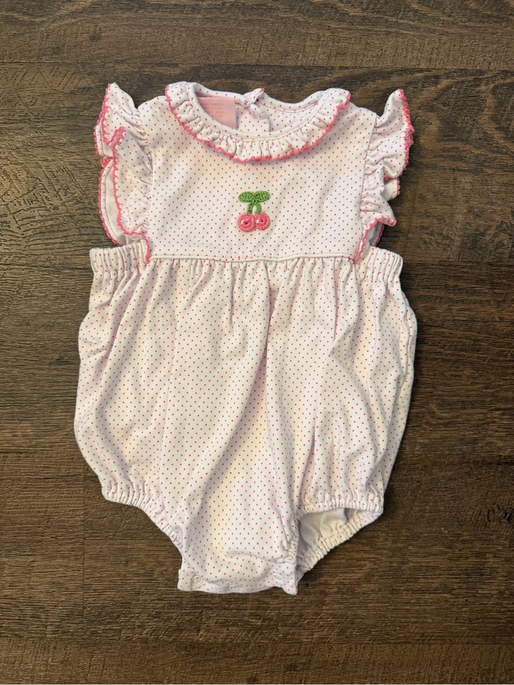 Petit Bebe Pink Dot Cherry Embroidered Bubble